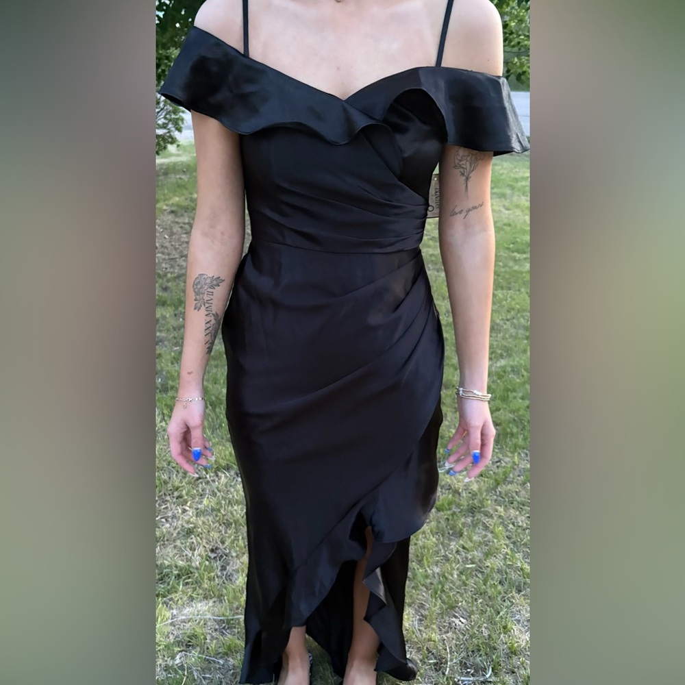 David’s Bridal Black Satin Wrap-Style Women's Dress